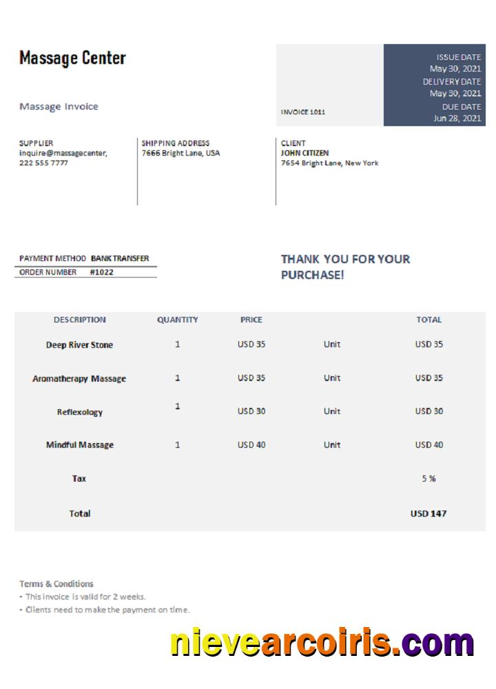 USA Massage Center invoice
